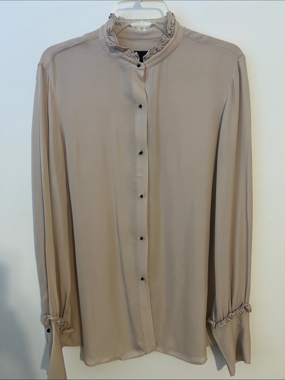 Nili Lotan Beige Ruffle-Trim Silk Blouse